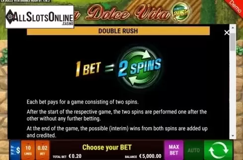 Double Rush feature screen