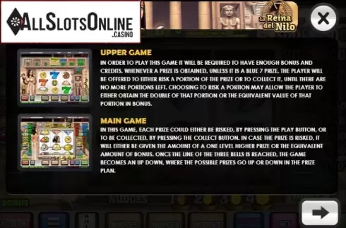 Paytable 1. La Reina del Nilo from MGA