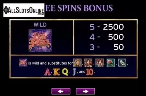 Paytable 1. Lion Heart from High 5 Games