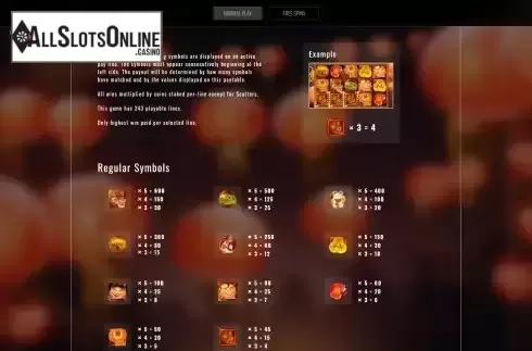 Paytable screen