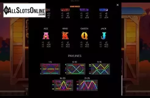 Paylines screen