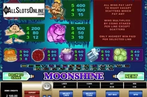 Paytable 2. Moonshine (Microgaming) from Microgaming