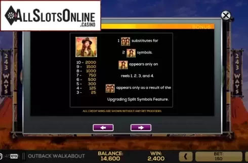 Pay Tables 1. Outback Walkabout from High 5 Games