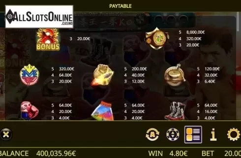 Paytable. Pacquiao One Punch KO from Ganapati