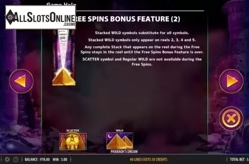 Free Spins 2. Pharaoh's Dream from Bally