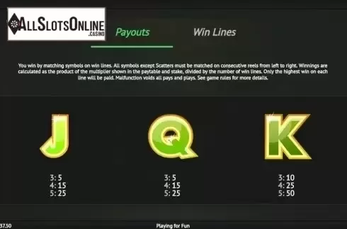 Paytable 1. Pots of Luck from 1X2gaming