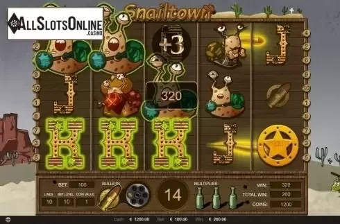 Free Spins screen. Snailtown from Thunderspin