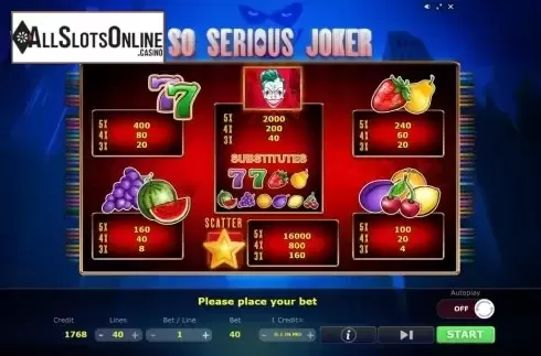 Paytable. So Serious Joker from Five Men Games
