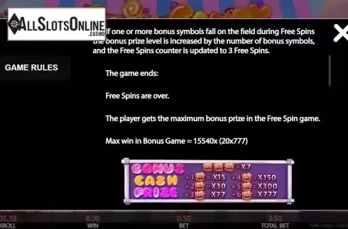 Bonus game screen 2