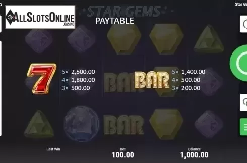 Paytable 2. Star Gems (Booongo) from Booongo