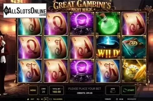 Reels screen. The Great Gambini's Night Magic from Greentube