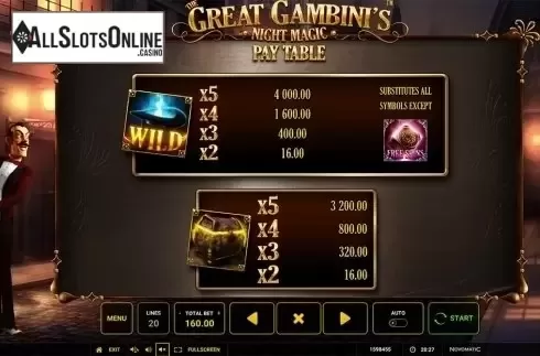 Paytable 2. The Great Gambini's Night Magic from Greentube