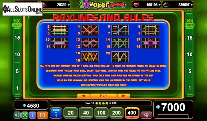Lines. 20 Joker Reels from EGT