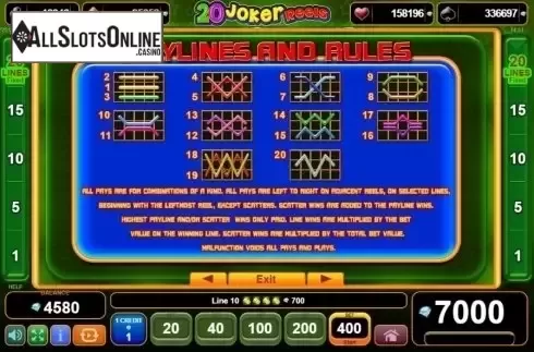 Lines. 20 Joker Reels from EGT