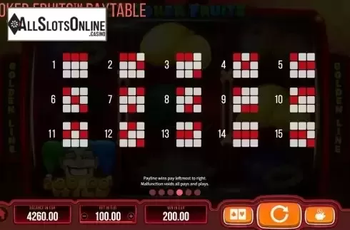 Paylines screen