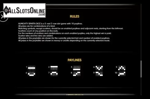 Rules And Paylines. Almighty Sparta Dice from Endorphina