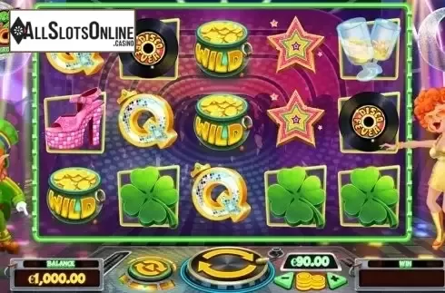 Reels screen. Barry the Disco Leprechaun from Leander Games