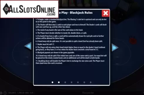 Game Rules 2. Blazing 7's Blackjack from Shuffle Master