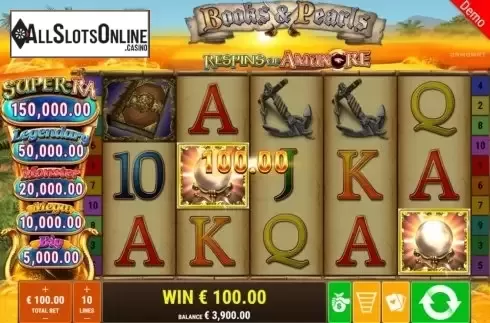 Win Screen 3. Books and Pearls Respins of Amun-Re from Gamomat