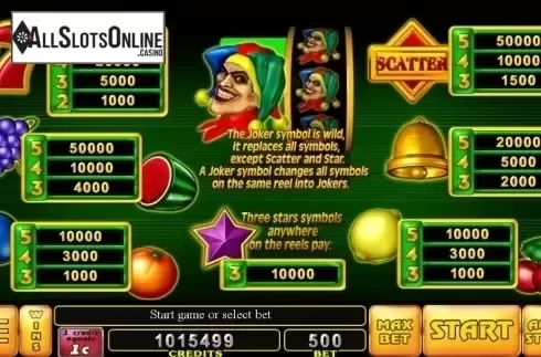 Paytable . Burning Joker from Noble Gaming
