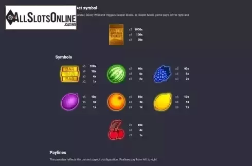 Paytable screen