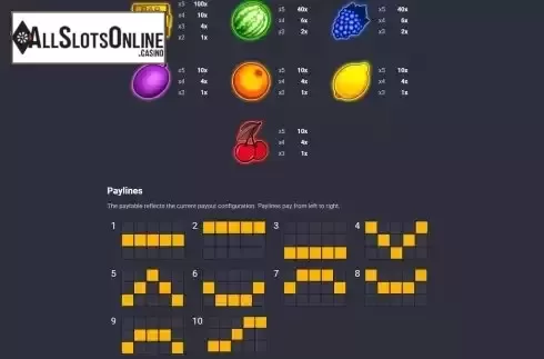 Paylines screen