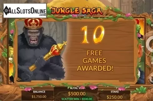 Intro free spins screen. Jungle Saga from Maverick