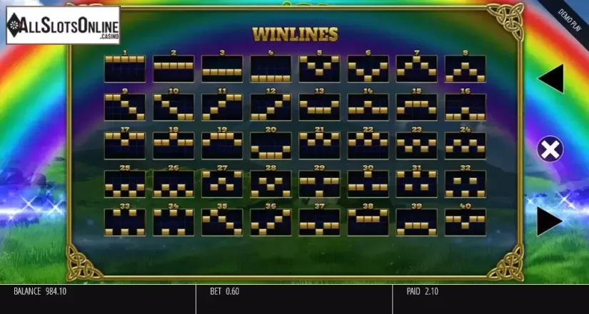 Paylines screen