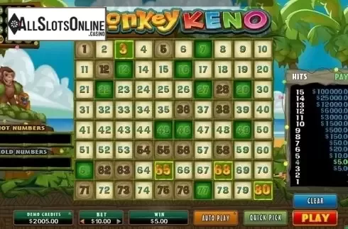 Game Screen. Monkey Keno from Microgaming