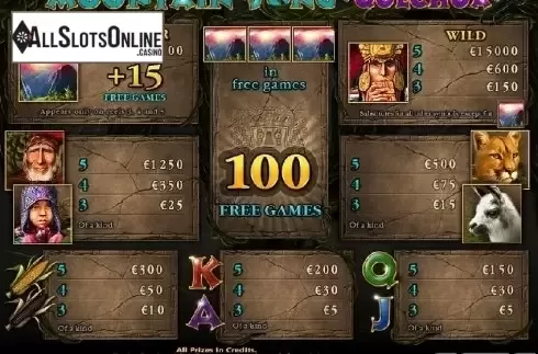 Paytable 1. Mountain Song Quechua from Casino Technology