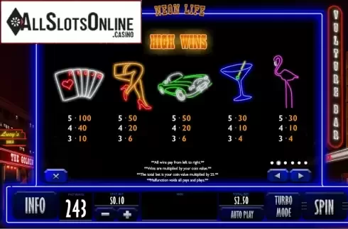 Screen4. Neon Life from Playtech