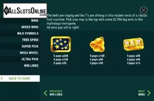 Paytable 1