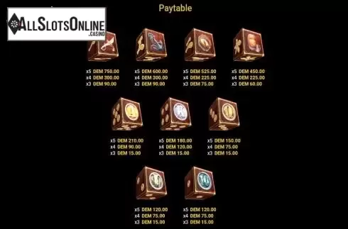 Paytable screen
