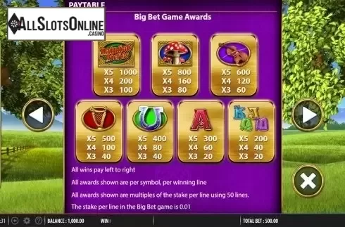 Paytable 2. Rainbow Riches Drops of Gold from Barcrest