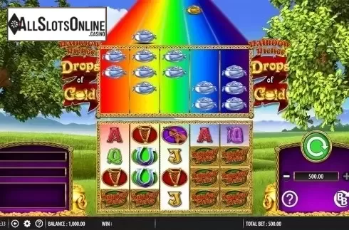 Reels screen. Rainbow Riches Drops of Gold from Barcrest