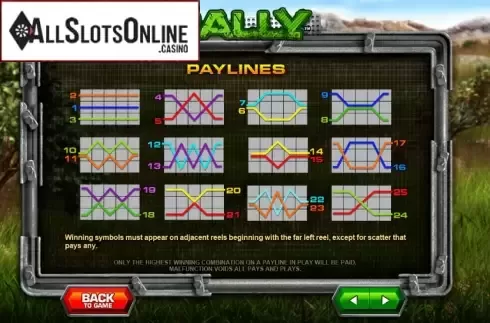 Paytable 2. Rally from Leander Games