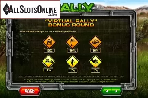 Paytable 5. Rally from Leander Games