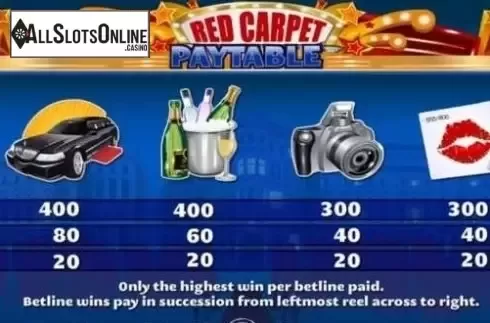 Paytable 3. Red Carpet Richez from Gamesys
