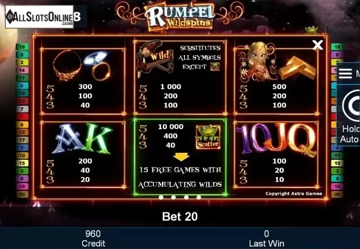 Paytable 1. Rumpel Wildspins from Greentube