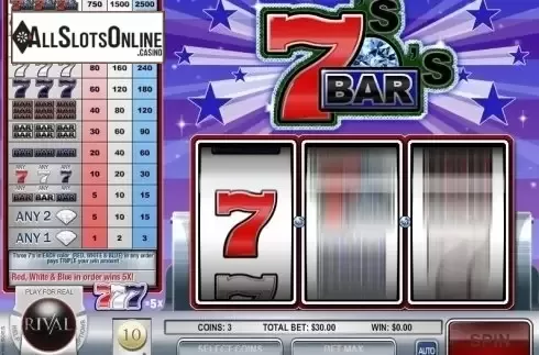 Game Workflow screen. Sevens and Bars from Rival Gaming