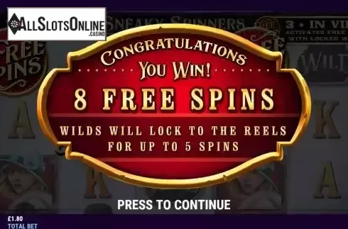 Free Spins screen