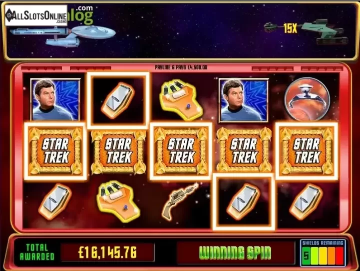 Free Spins screen. Star Trek Red Alert from WMS