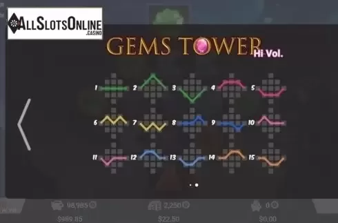 Paylines. The Gems Tower from MrSlotty