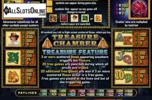 Paytable. Treasure Chamber from RTG