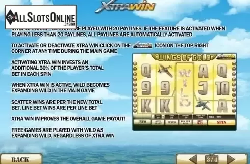 Paytable 3. Wings of Gold from Playtech