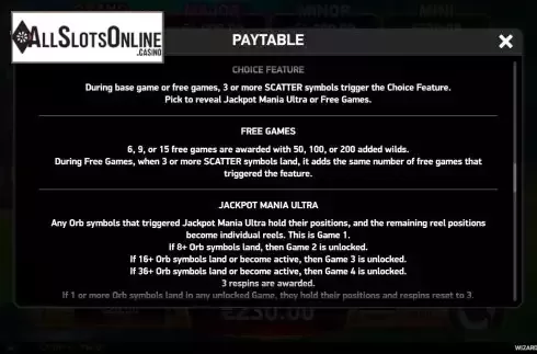 Features screen