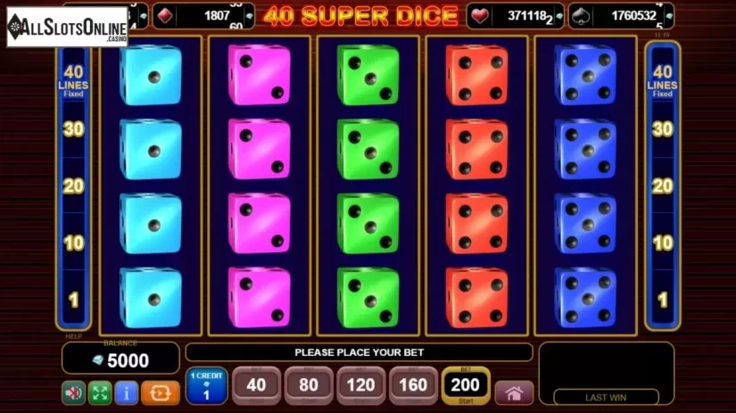 Reel Screen. 40 Super Dice from EGT