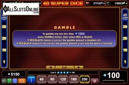 Features. 40 Super Dice from EGT