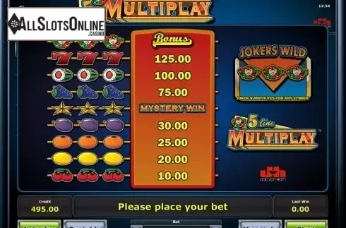 Paytable 1. 5 Line Multiplay from Greentube