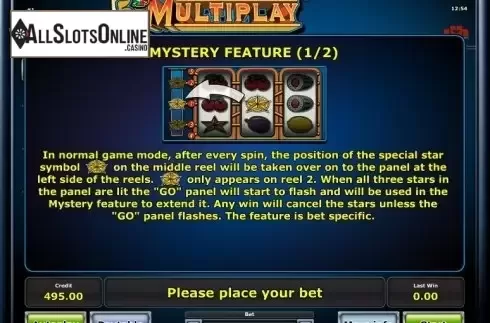 Paytable 4. 5 Line Multiplay from Greentube